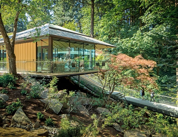 a cafe perched above a hillside