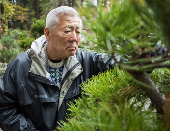 a man looking at a pine intensely