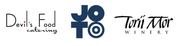 Event sponsor logos, Devil's Food Catering, JOTO, Torii Mor Winery
