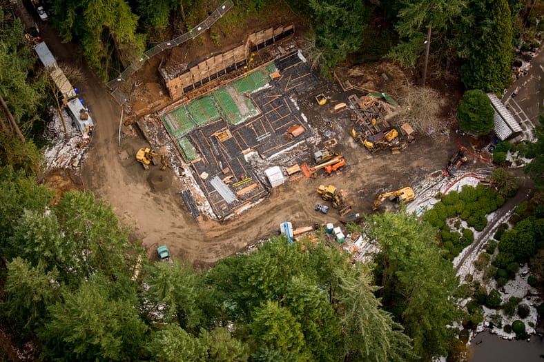 aerial shot of a construction yard