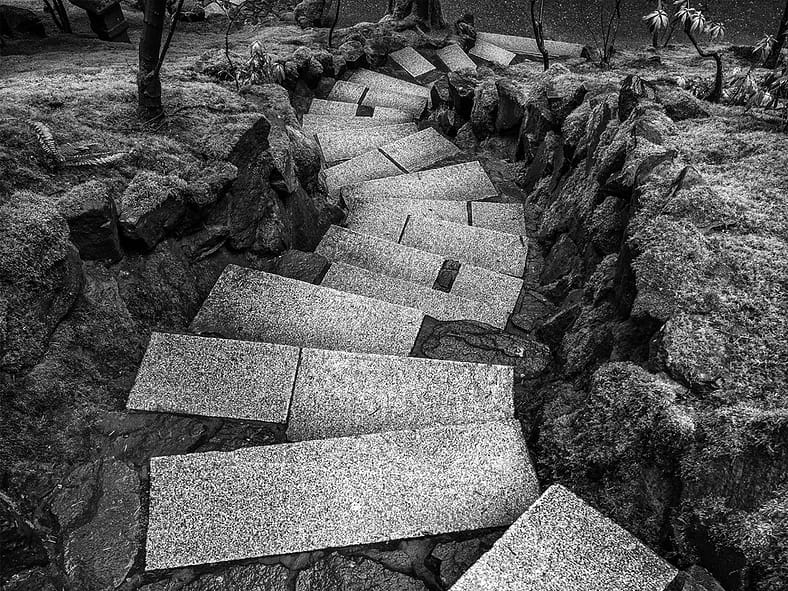 black and white image of steps