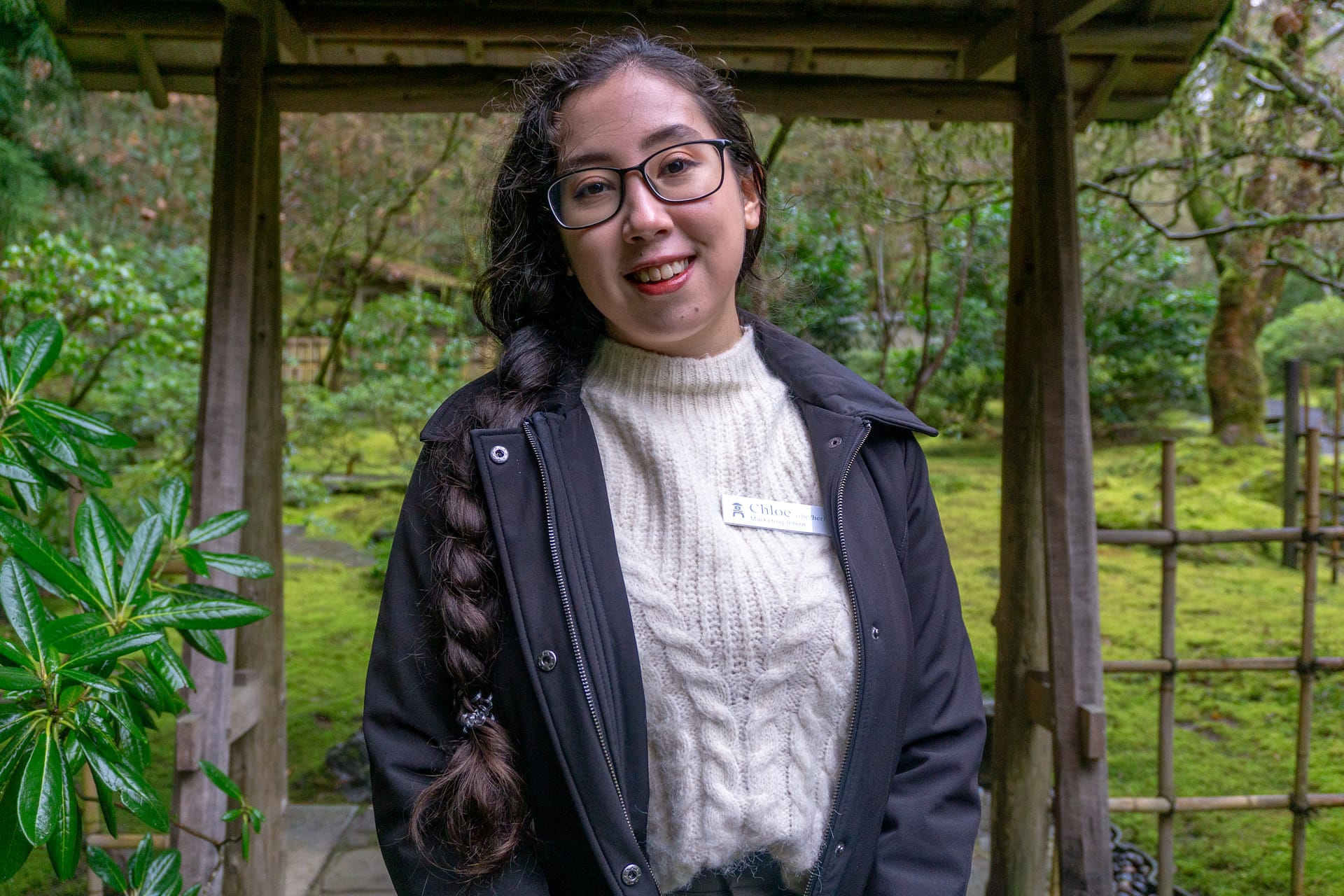 Chloe Lee, an intern and volunteer for Portland Japanese Garden, standing in the Tea Garden.