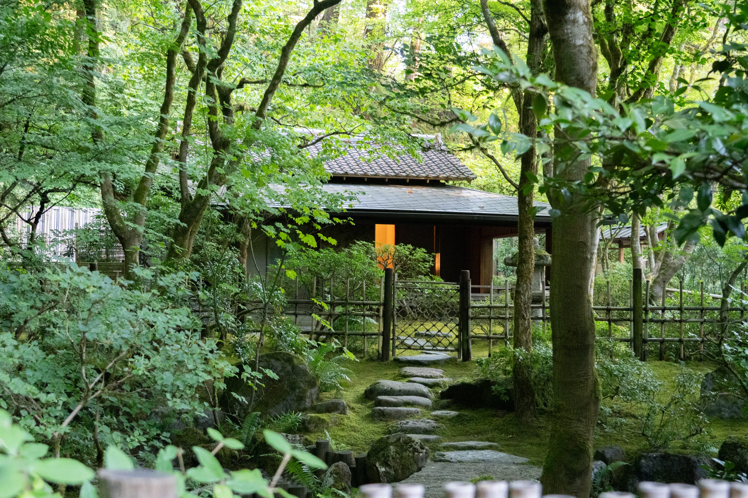 tea house in forested landscape
