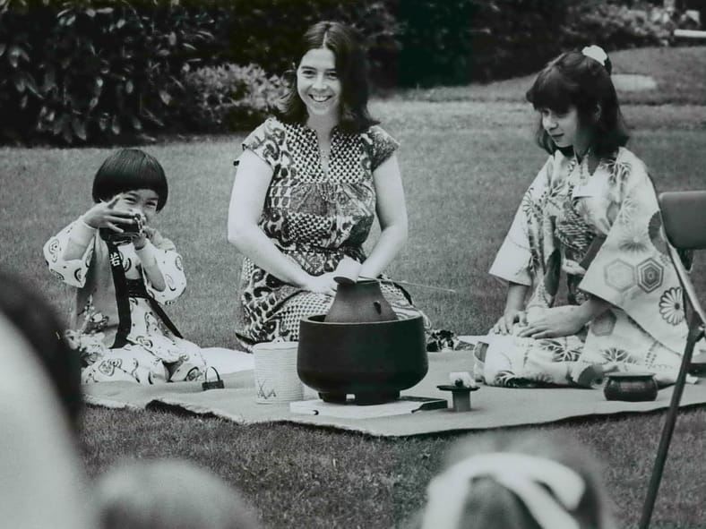 A black and white image of Jan Waldmann in 1976 when she first started working with Portland Japanese Garden.