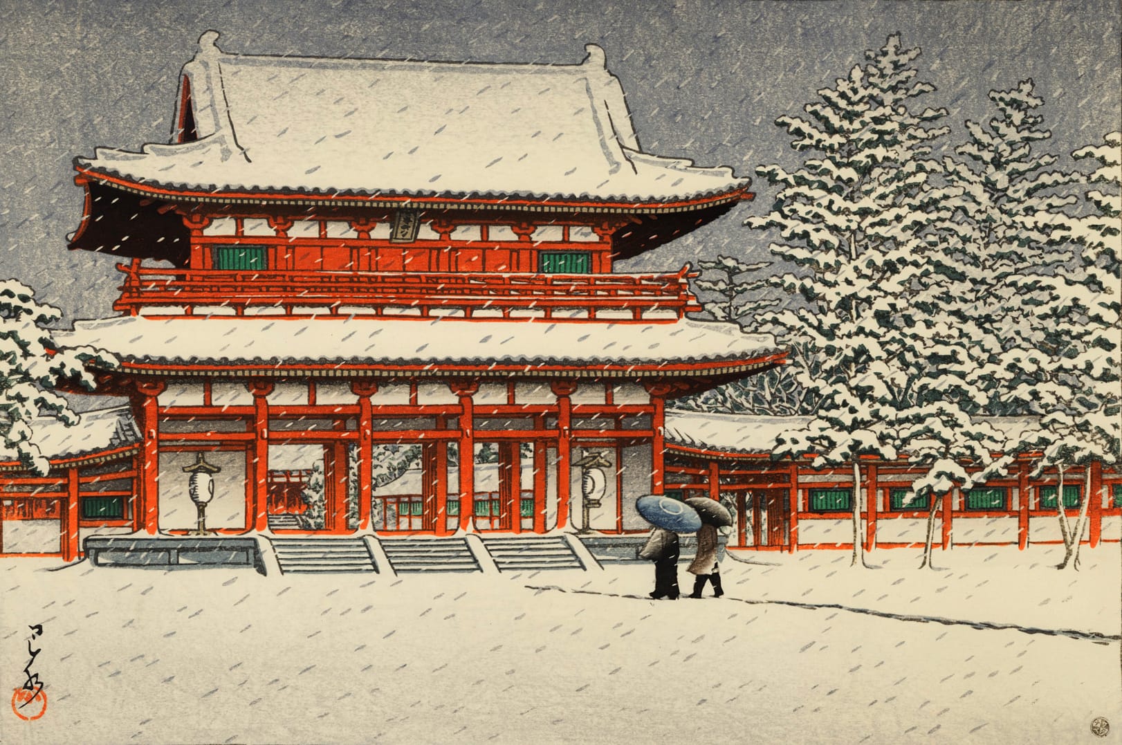 “Snow at Heian Shrine, Kyoto” by Kawase Hasui (1948)