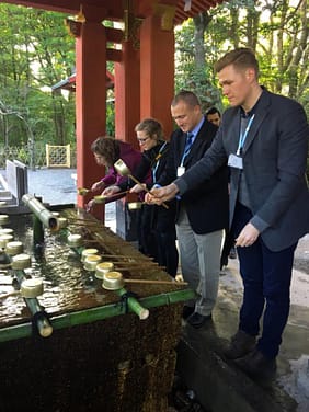 Tyler, Sean, Megan, and Cathy at Tsurugaoka Hachimangu Shrine