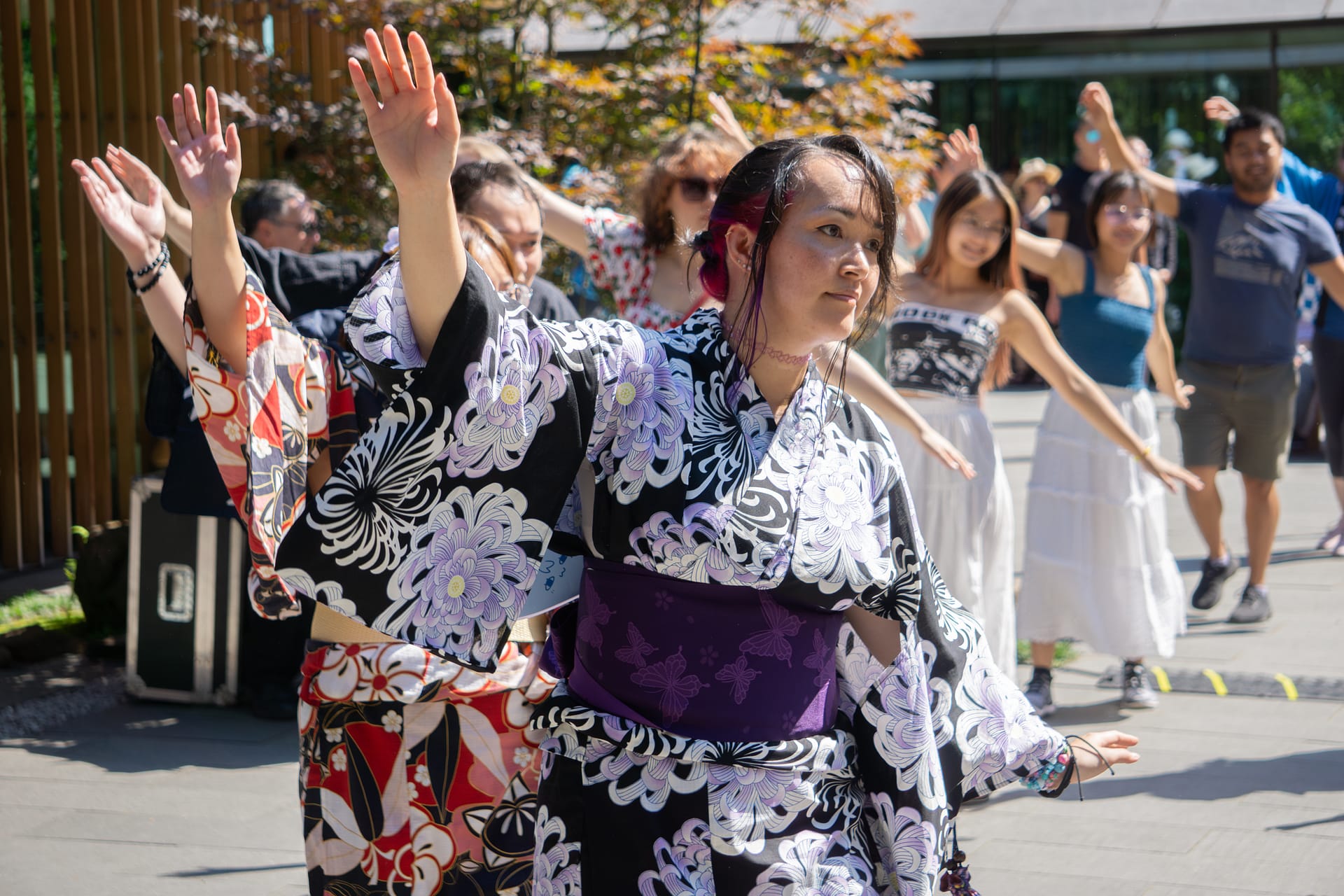 Close up of a female dancer in yukata dancing