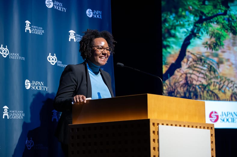 Ayanna Behin speaks at Japan Institute's New York Peace Symposium.