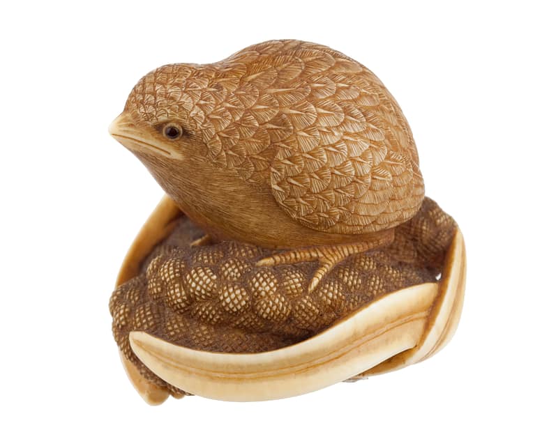 An example of netsuke, miniature carvings from Japan's Edo era.