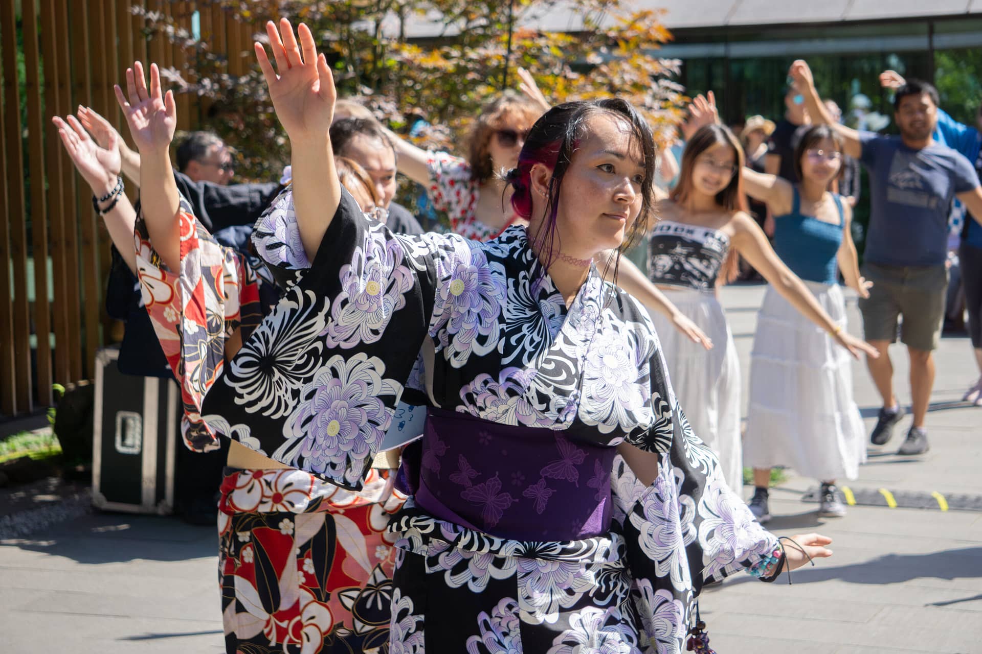 Close up of a female dancer in yukata dancing