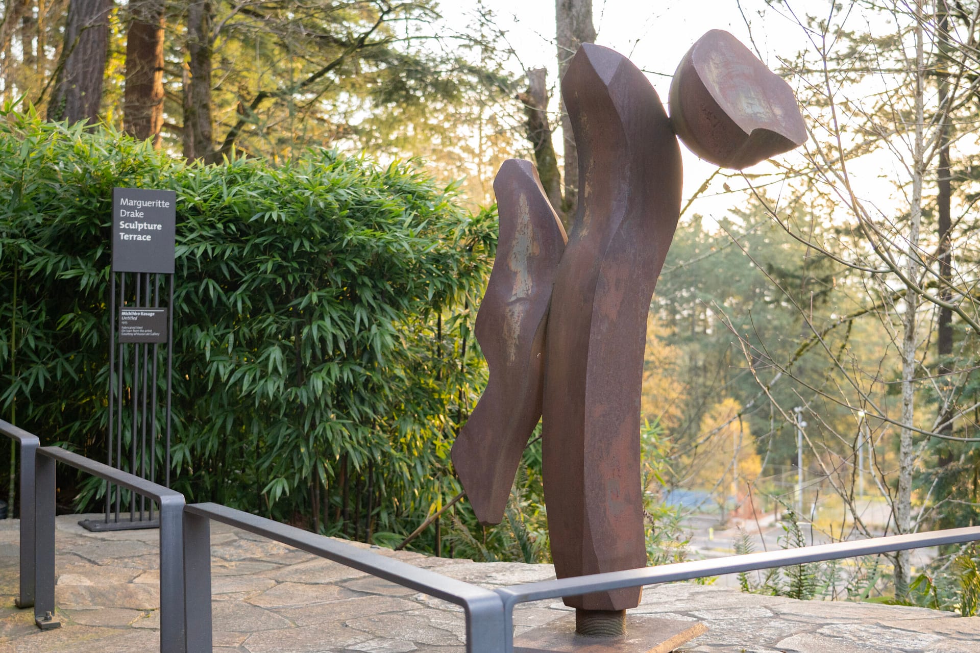 Metal sculpture in garden.