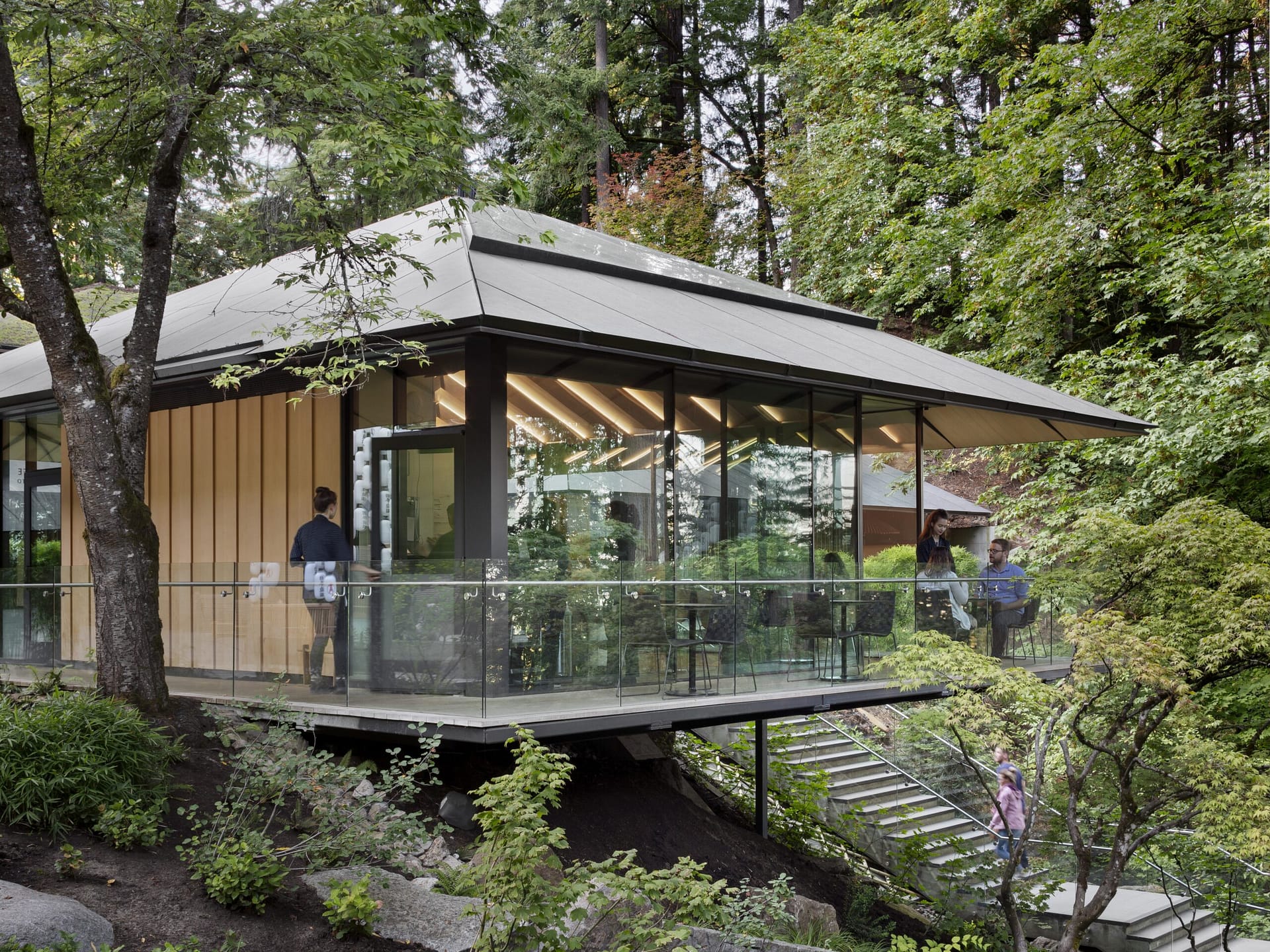 a cafe lofted above a hillside