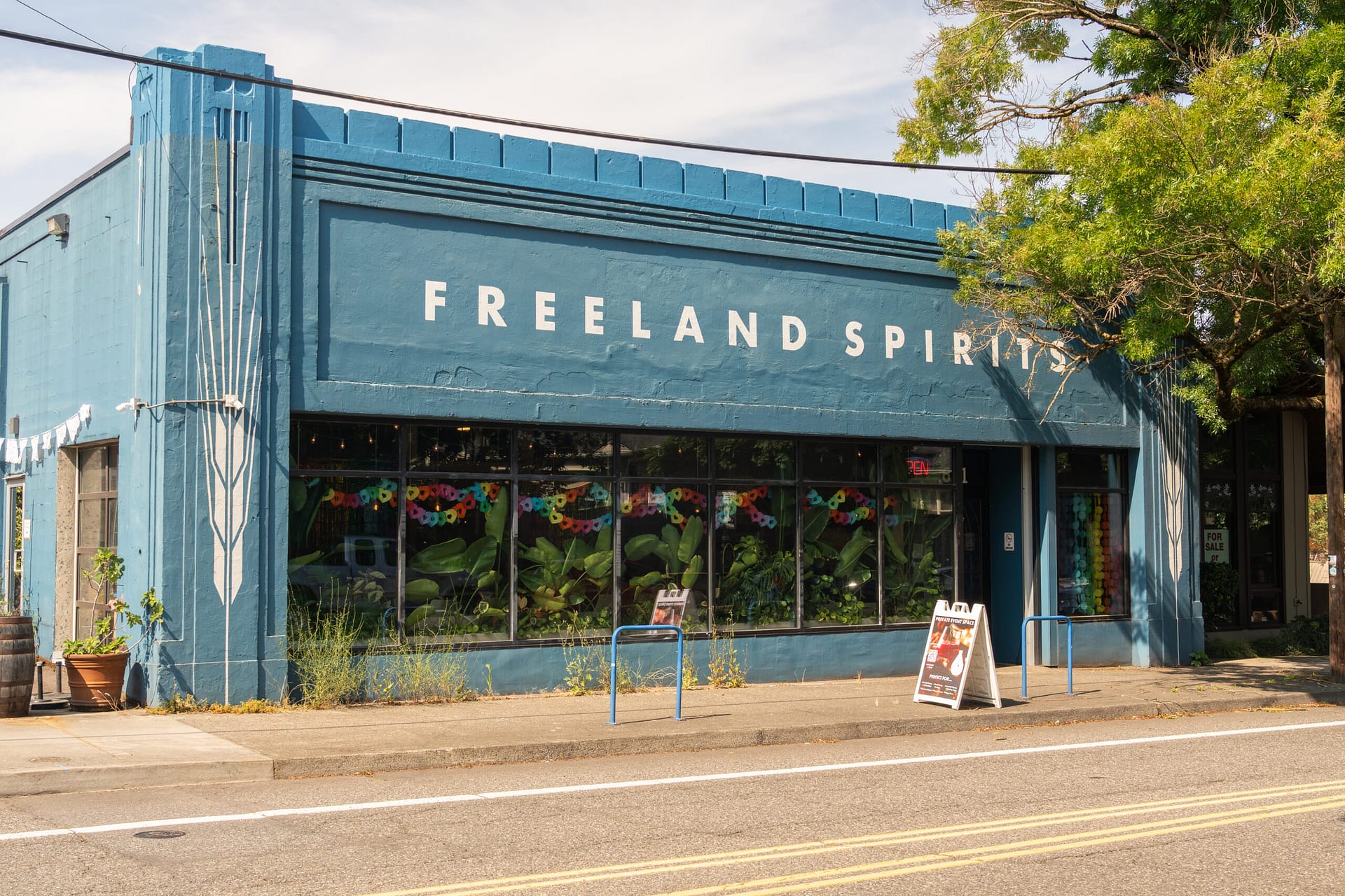 A large blue building